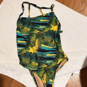 Woman’s J Crew Green Tropical Leaf One-Piece Swimsuit